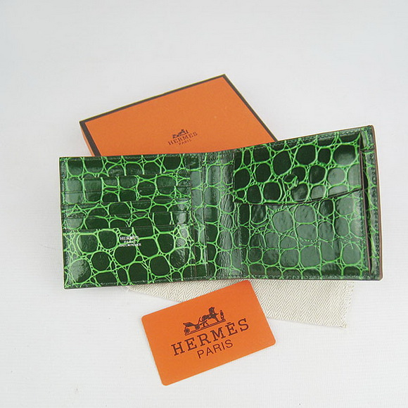 Cheap Replica Hermes Green Crocodile Veins Bi-Fold Wallet H014 - Click Image to Close